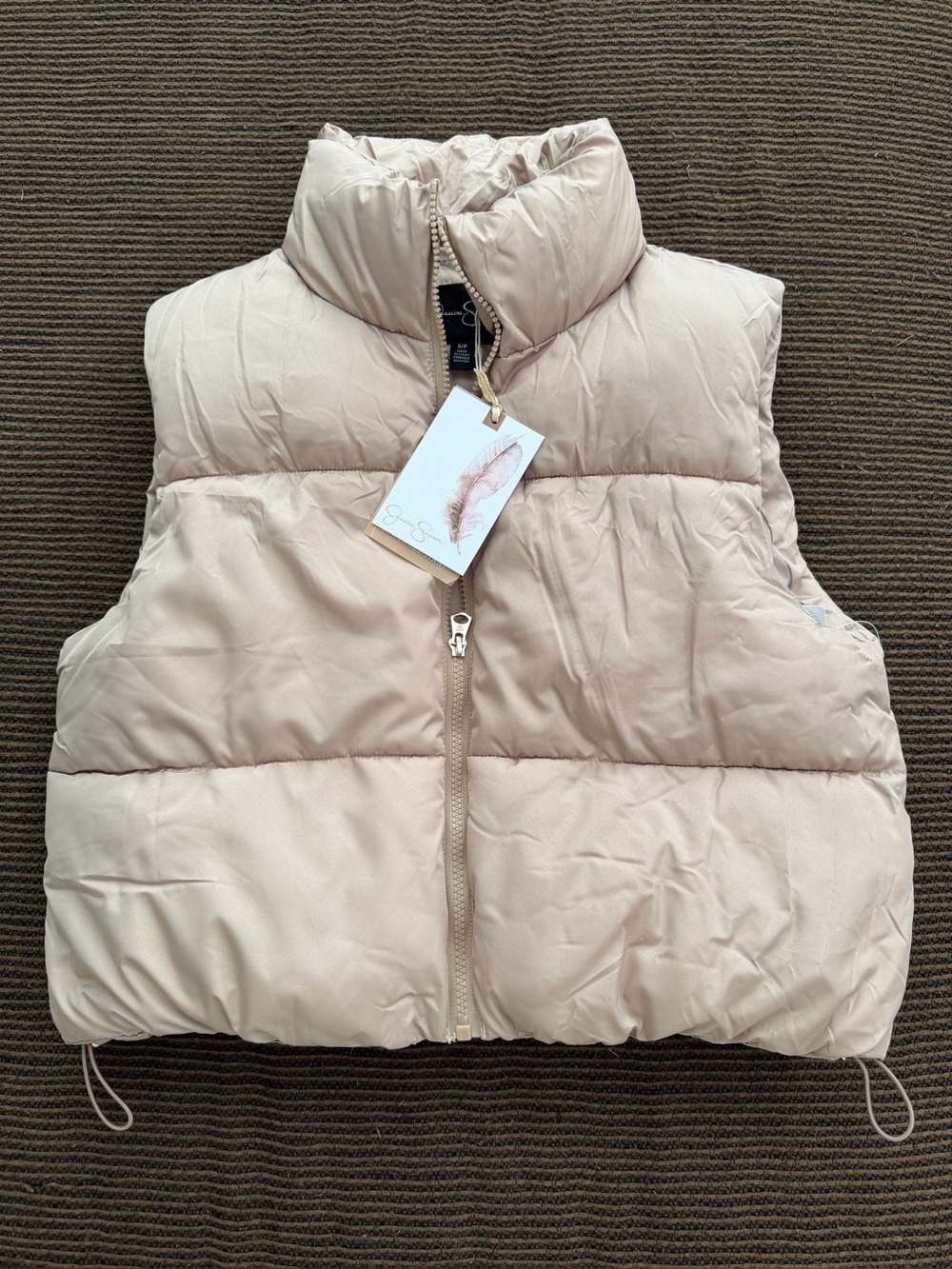 Jessica Simpson Khaki Cropped Puffer Vest Size S/P, Brand New